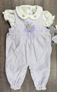Baby Girl Clothes New Vintage Baby Sonoma 3-6 Month 3pc Purple Overalls Outfit - Picture 1 of 4