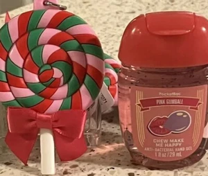 Bath & Body Works Christmas Lollipop Pocketbac Holder & Pink Gumball Gel New - Picture 1 of 2