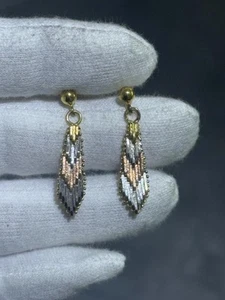 Pendientes colgantes de oro tricolor con diseño de cable de plata de ley .925 regalo - Imagen 1 de 9