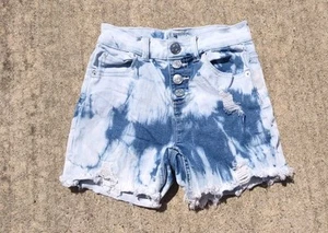 Justice Tie Dyed Bleached Jean Shorts Girls Size 10 Distressed Button Fly - Picture 1 of 7