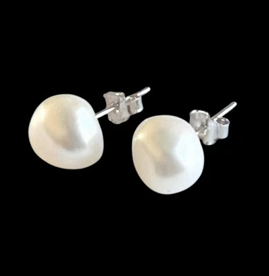 Aretes de perlas barrocos reales cultivados de agua dulce de 7x8 mm de plata de ley Foto 1 de 4