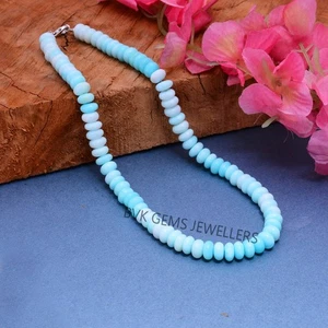 Peruvian Blue Opal Beads Necklace, 9mm Opal Smooth Rondelle Beads Necklace, Opal - Picture 1 of 4