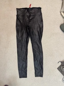 Spanx Faux Leather Leggings X Large Black Shiny Stretch - Picture 1 of 3