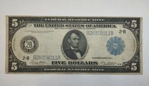 1914 $5 Federal Reserve New York Large Note - Picture 1 of 5