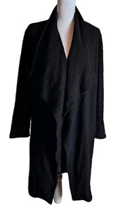 Steve Madden Black Slub Knit Open Cardigan Sweater Jacket Sz Large Shawl Collar - Picture 1 of 15