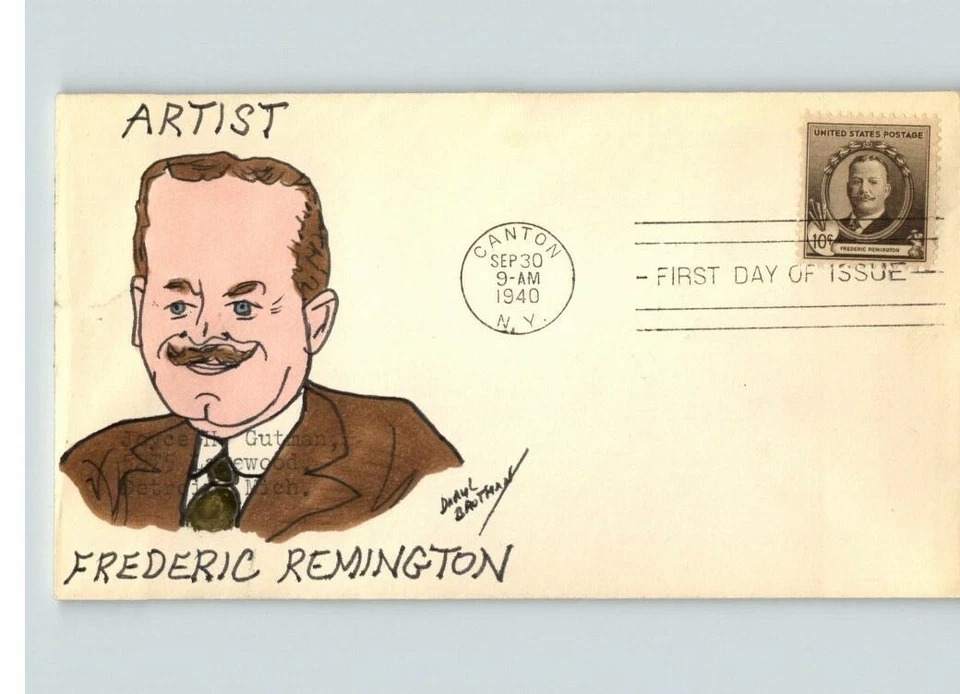 Hand Painted FREDERIC REMINGTON, Famous American ARTIST, 1940 FDC - Image 1 of 1
