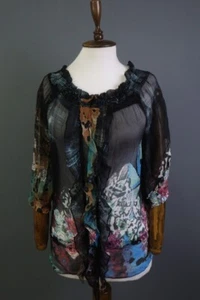 SAVE THE QUEEN Black Floral Mesh Sheer Abstract Blouse Shirt Top Size M - Picture 1 of 17
