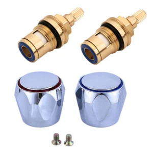 Replacement Knob Handle and Spool Set for Basin Sink Hot and Cold Faucet UK - Picture 1 of 12