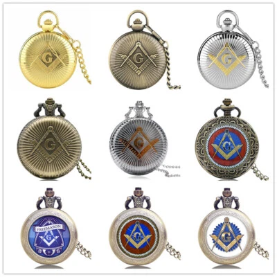 Reloj Bolsillo Vintage Bronce Masónico Masónico G Cuarzo Colgante Collar Cadena Foto 1 de 4