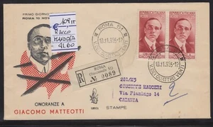 1955 Première Jour Couverture Venise Matteoti Recommandée - Picture 1 of 1