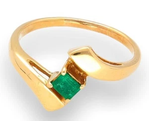 18Ct Yellow Gold 0.33ct Emerald Cut Emerald Solitaire Ring (Size S) 3x4mm Head - Picture 1 of 3