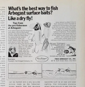 1973 VINTAGE PRINT AD - FRED ARBOGAST FISHING LURES AD JITTERBUG HULA   AD ONLY  - Picture 1 of 1