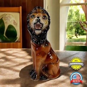 "Estatuilla de león de cerámica esmaltada vintage de mediados de siglo de 9"" marrón arte de decoración del hogar" - Imagen 1 de 21