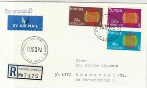 Cyprus 1970 Registered Airmail Double Cancels FDC Europa Stamps Cover Ref 27655 - Picture 1 of 2