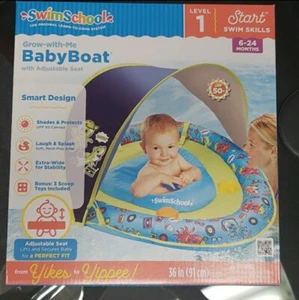 Baby Floaty Boat Swim Pool Float Sun Canopy 6-24 Month Adjustable Seat Blue NEW  - Picture 1 of 7