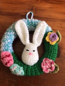 Hand Crochet Easter Wreath Rabbit 14 Cm Approx - Picture 1 of 7