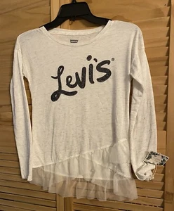 Levi’s Long Sleeve Tee Shirt with Sheer Ruffle Girls Size Med Ages 10-12  - Picture 1 of 2