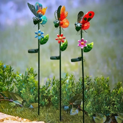 Solar LED Insect Garden Stake BEE LADYBUG or BUTTERFLY Bug Outdoor Yard Decor - Image 1 of 4
