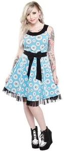 130348 Aqua Blue & Black Eye Wanna Dance Dress Sourpuss Halloween Goth LARGE - Picture 1 of 1