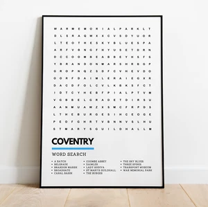 Coventry Midlands Wortsuch Stil Kunstdruck A3 A4 gerahmt oder ungerahmt Wandbild - Bild 1 von 2