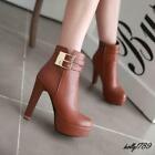 Sexy Womens Round Toe side zip Buckle Platform High Heel party ankle boots new