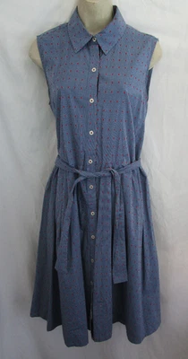 Tommy Hilfiger 100% Cotton Button Down Fit & Flare Dress Blue Checked Red Dots - Image 1 of 4