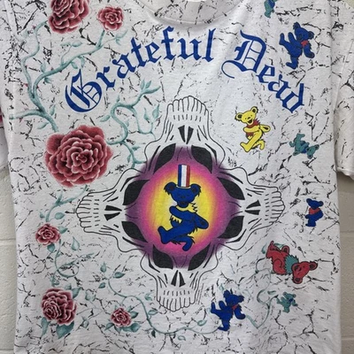 Vintage Grateful Dead T Shirt AOP Brockum Liquid Blue Bear Roses Large Rare - Imagem 1 de 4