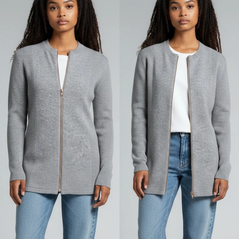 J. McLaughlin 100% Merino Wool Long Full Zip Ribbed Accent Cardigan Sweater - S - Image 1 of 4