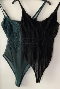 2 SIZE 10 TEDDY BODYSUITS. BLACK/ GREEN. RIVER ISLAND + 1 .EXCELLENT CONDITION. - Picture 1 of 9