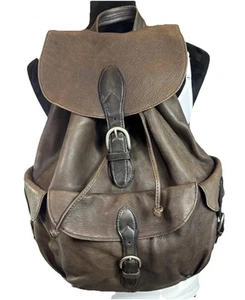 Vintage London Fog Brown Genuine Leather Shoulder Strap Camping Travel Backpack - Bild 1 von 14
