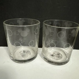 Set of 2 Disney Glasses Clear with Frosted Mickey Mouse And Circles - Picture 1 of 12