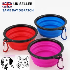 2 Collapsible Dog Bowls Food Water Dish Cat Pet Feeding Silicone Portable Travel - Picture 1 of 19