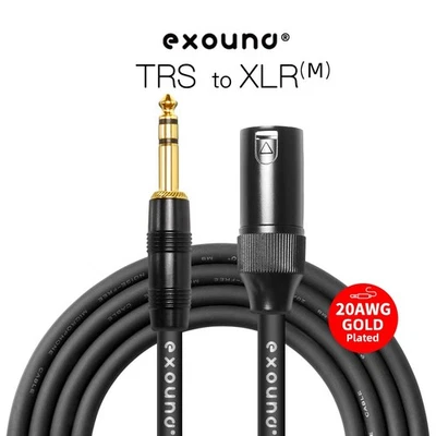 EXOUND PRO AUDIO Exound 1/4 TRS Jack to 3-Pin Male XLR Balanced Audio Cables | Gold-Plated 20AWG