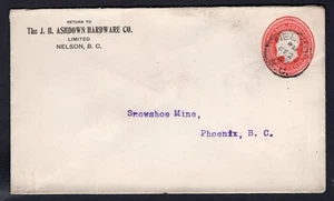 CANADA Nelson BC 1907 Ashdown Hardware Co Cover to Snowshoe Mine in Phoenix - Picture 1 of 2