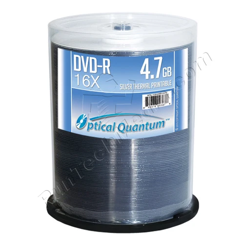 100 Optical Quantum 16x 4.7GB DVD-R Silver Thermal Printable Discs OQBQDMR16STP - Image 1 of 1