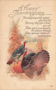 Postal: Feliz Día de Acción de Gracias, Pavos y Calabaza, publicada en 1924, antigua - Imagen 1 de 2