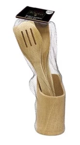 Bombay Natural 7 Piece Bamboo Wood Cooking Utensil Spatula Spoon Set & Holder. - Picture 1 of 5