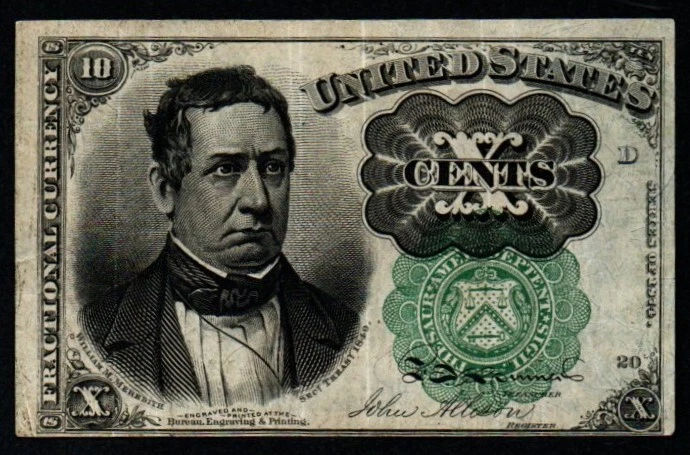 10c FIFTH Issue William Meredith GREEN SEAL Fractional Currency! CRISP VF+/XF! - Image 1 of 2