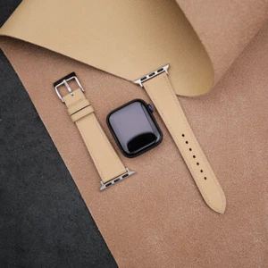 Cinturino Apple Watch Pelle Saffiano Beige 38mm 40mm 41mm 42mm 44mm 45mm - Foto 1 di 10