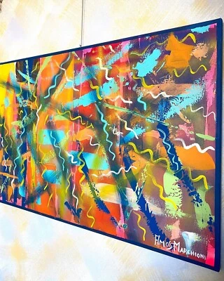 QUADRI MODERNI RAIN ASTRATTO OMBRELLI COLORATI olio su tela  DIPINTI A MANO  - Immagine 1 di 4