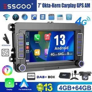 DAB+ Autoradio 4+64G Android 13 Stereo 4G Cam Per VW GOLF 5 6 Plus Touran Passat - Foto 1 di 16