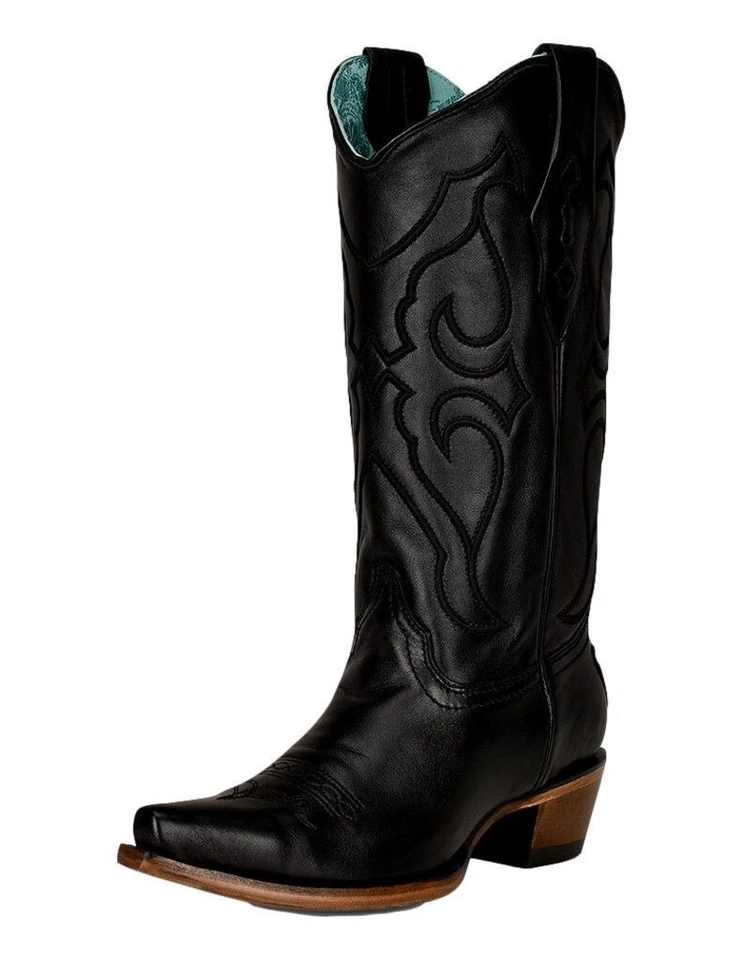 Corral Ladies Black Matching Stitch Pattern & Inlay Snip Toe Boots Z5072 SZ 9.5