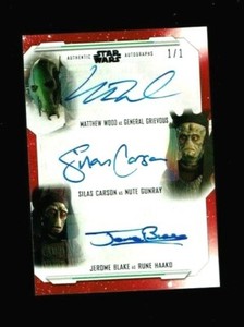 2019 Topps Star Wars Skywalker Saga RED TRIPLE AUTOGRAPH 1/1 Wood/Carson/Blake