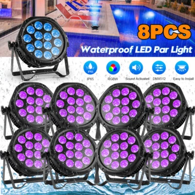 8PCS RGBW IP65 Waterproof 14 LED Par Can Light DMX Beam Strobe Stage Lighting - Image 1 of 4