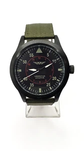 American Aviator 1945 - 43mm Black Tone Quartz Watch w/Olive Nylon/Leather Band - Picture 1 of 8