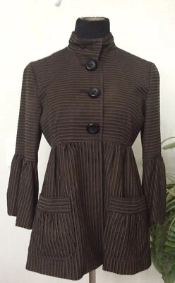 Nanette Lepore Women's Brown Striped Peplum Bell Sleeve Jacket Size 6 EUC! $415 Foto 1 de 4