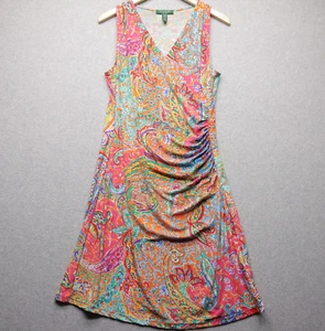 Lauren Ralph Lauren Damen L Petite Paisley Faux Wickelkleid V-Ausschnitt Rosa Stretch - Bild 1 von 13