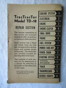 Manual de servicio de taller de reparación de tractor de orugas IH International Harvester TD-18 TD18 - Imagen 1 de 15
