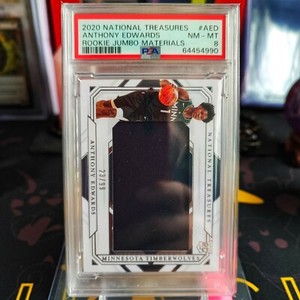PSA 8 Anthony Edwards 2020 National Treasures Rookie Jumbo Materials Jersey /99