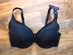 NWT- Curvy Couture Black 1310 Sheer Mesh Plunge Push Up Underwire Bra size 40G - Picture 1 of 8